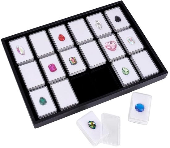 Organizzatore di Edelstelle con Scatola - 18 Cassetti di Archiviazione - Display in Acrilico - Organizzatore con Gomma - 5,7 x 3,7 cm - Materiale di Alta Qualità - Scatola di Archiviazione