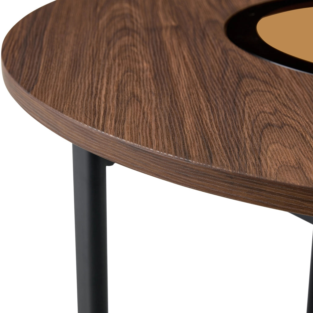 Tavolo da pranzo rotondo con piano in MDF e inserto in vetro, per 4-6 persone, per sala da pranzo, 100 cm