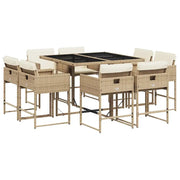 Set da Pranzo da Giardino 9 pz | Set Salotto da Giardino con Cuscini Beige in Polyrattan