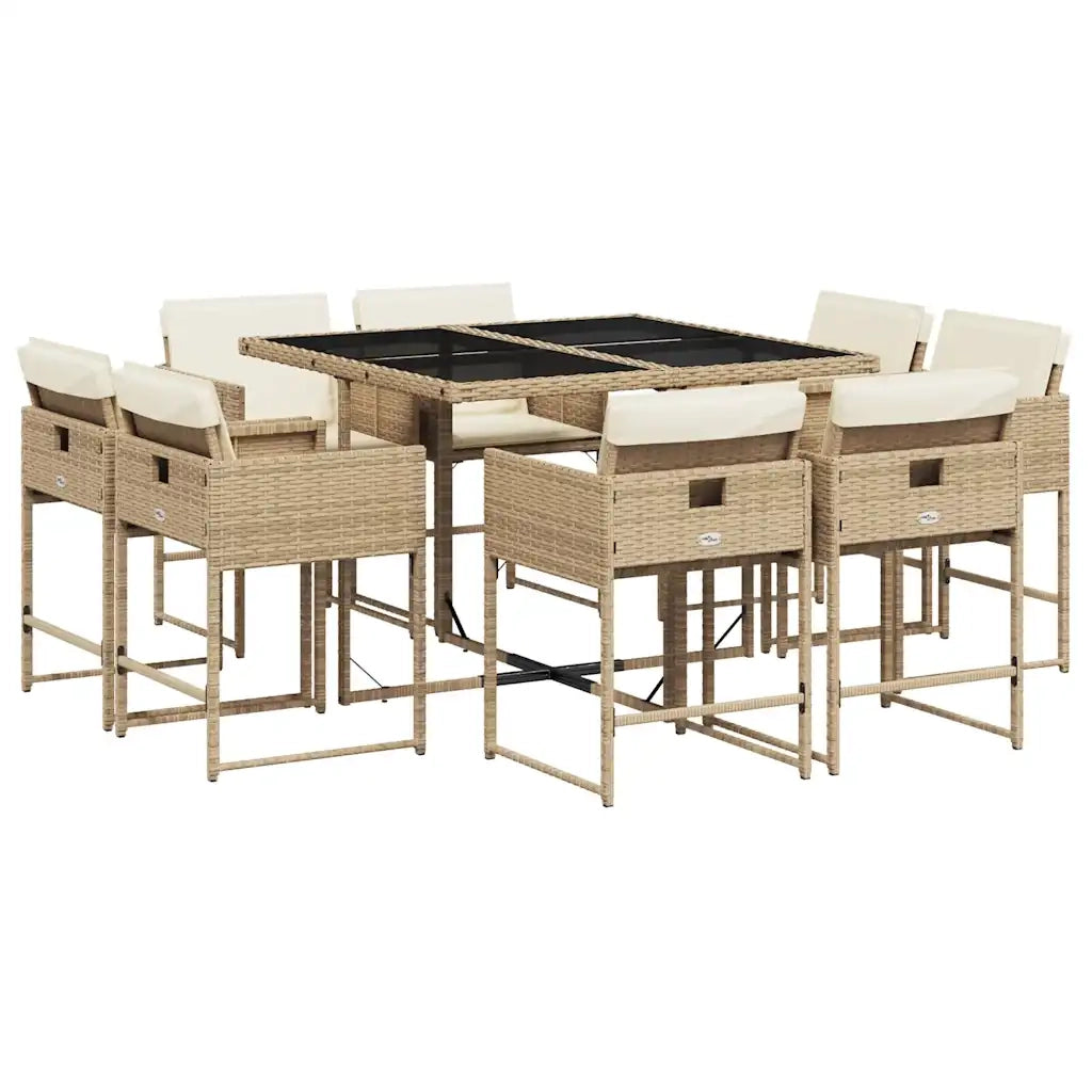 Set da Pranzo da Giardino 9 pz | Set Salotto da Giardino con Cuscini Beige in Polyrattan