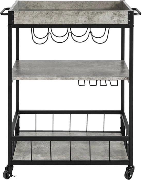 Trolley da Cucina - Lavello Riscaldabile - Carrello da Servire - Scaffale per Vino - RaccogliBottiglie - Pratico - Carrello da Cucina - Armadio da Cucina - MDF - Grigio - 80 x 40 x 90 cm