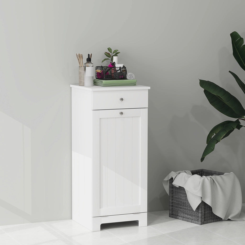 Armadietto da Bagno con Cestino Bianco ¨C Zephmum ¨C 40x38x90 cm