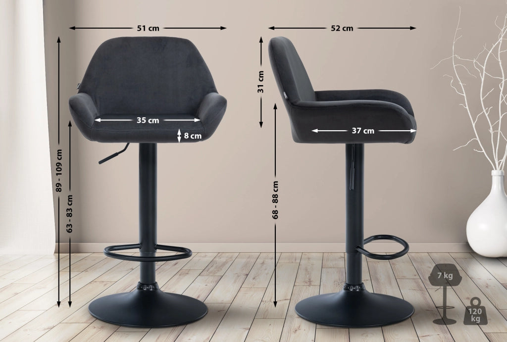 Set di 2 sgabelli da bar Braga velluto nero 7