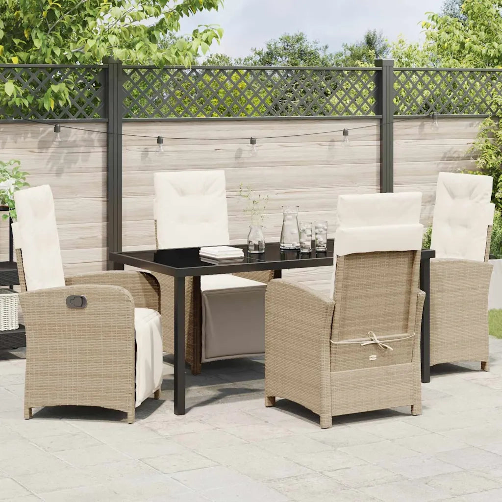 Set da Pranzo per Giardino con cuscino 5 pcs Beige polyrattan 3380333