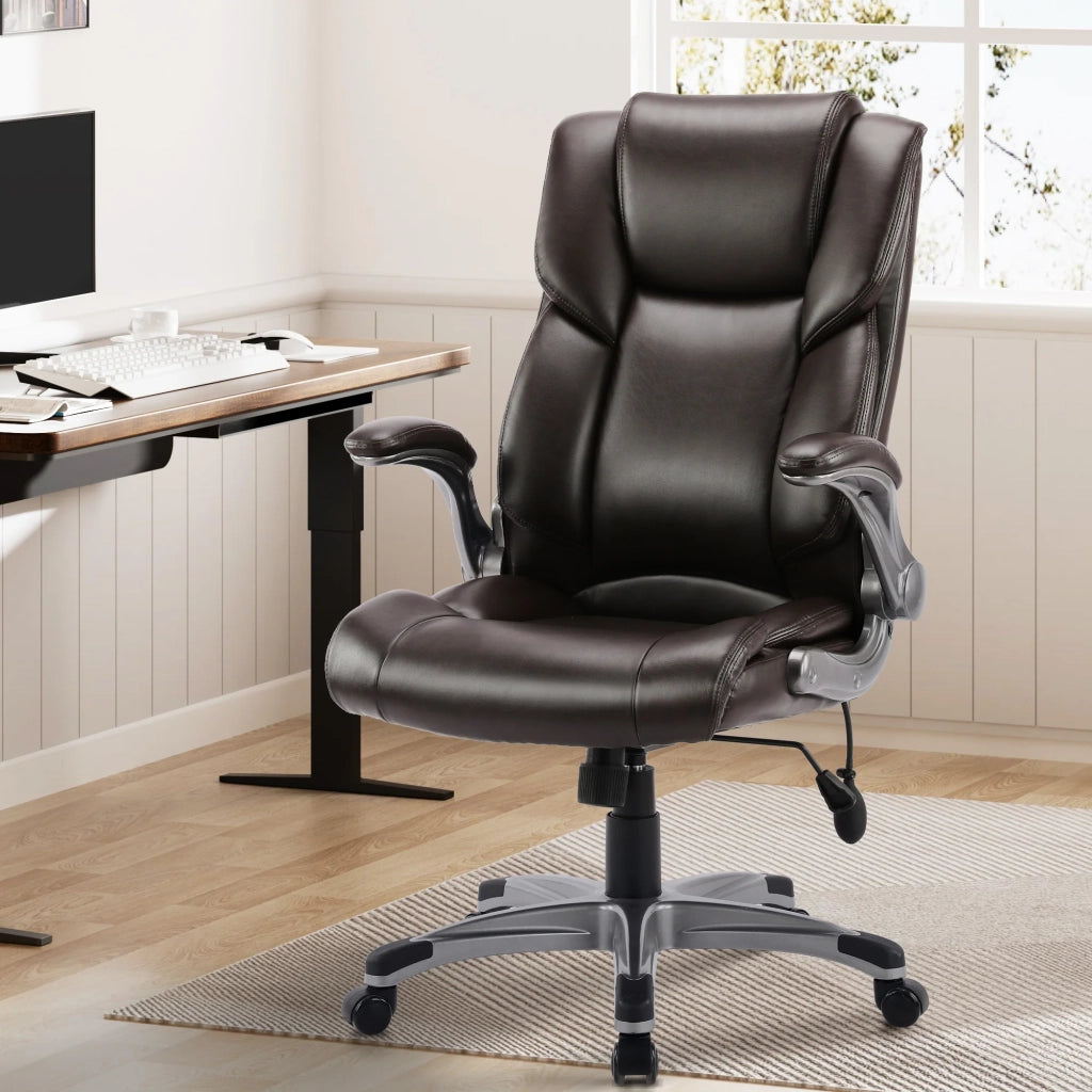 Sedia da Ufficio Ergonomica in Similpelle, Braccioli e Altezza Regolabili - Marrone
