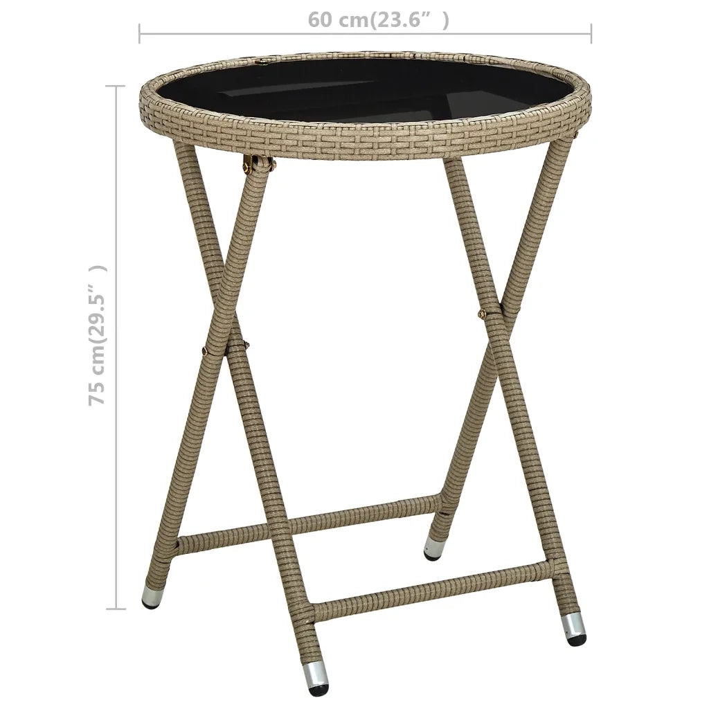 Tavolino Beige 60 cm in Polyrattan e Vetro Temperato 310559