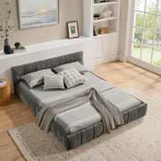 Letto matrimoniale 140x200 cm in chenille Dark Gray con struttura in eucalipto e ferro