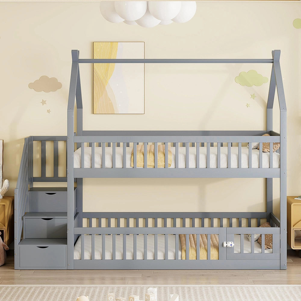 Letto a castello - Xylo - 90x200 cm legno con cassetti