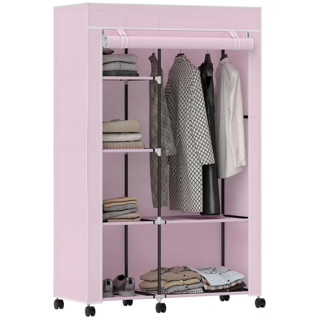 Armadio guardaroba portatile con ante in tessuto e ruote ¨C Xylo ¨C rosa 103x43x162cm