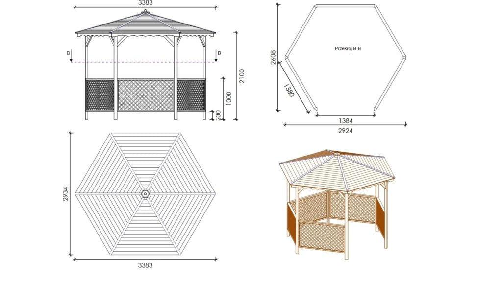 Gazebo da giardino tettoia parasole 3.38x2.79 m – Impregnato - ALT140 - ALTANKA
