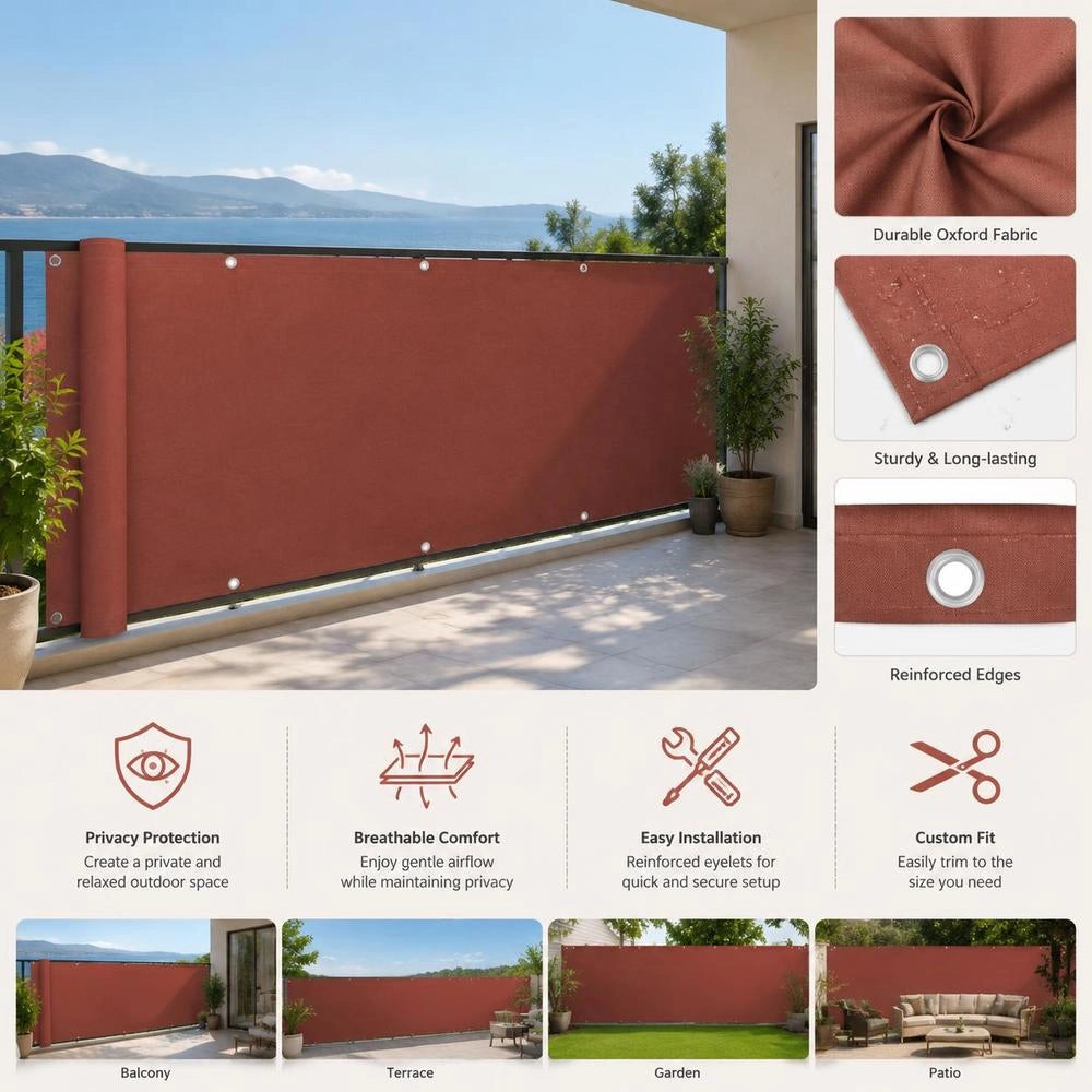 Balcony Privacy Screen, Terracotta Red, 120x300 Cm, Oxford Fabric