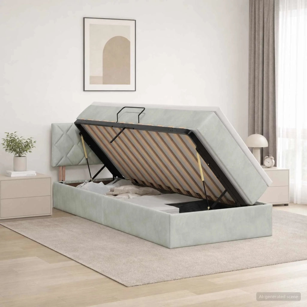 Letto con contenitore LED e materasso Grigio Chiaro 90 x 200 cm 3459282