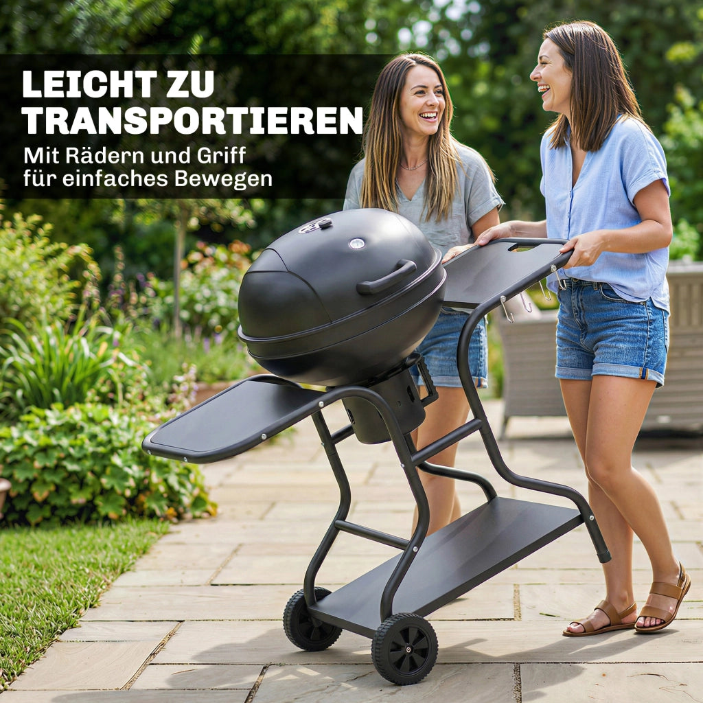 Grill BBQ Smoker con Tavolini Laterali Coperchio e Ruote ¨C zephmum ¨C Grigio 129x63.5x106.5 cm
