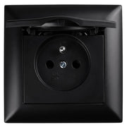 Presa Singola Con Messa A Terra E Coperchio Con Cornice Oste Jnh005-g Black