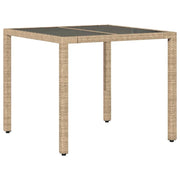 Tavolo da Giardino | Tavolino da esterno con Piano Vetro Beige 90x90x75 cm Polyrattan