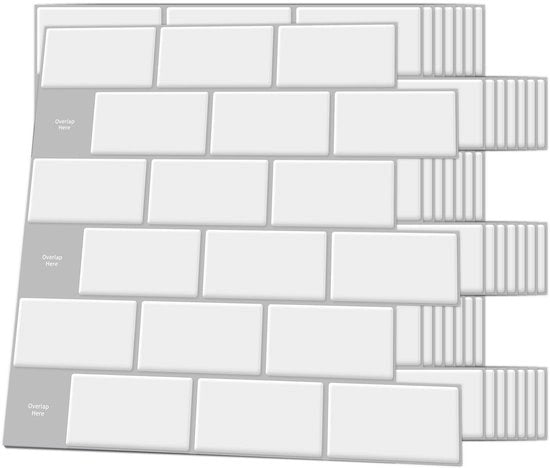 Tegoli ceramici Metro tegoli adesivi per parete 3D pannelli da incollare per cucina 30 x 30cm bianchi con giunti grigi