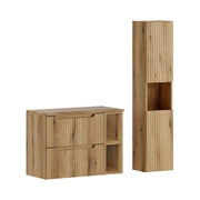 Set VANO quercia chiara 110cm: mobile sottolavabo con cassetti e nicchie a vista + piano per lavabo + colonna
