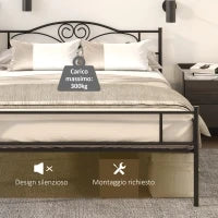 Struttura Letto Una Piazza e Mezza in Acciaio con Doghe Integrate, Testiera e Pediera, 140x200cm
