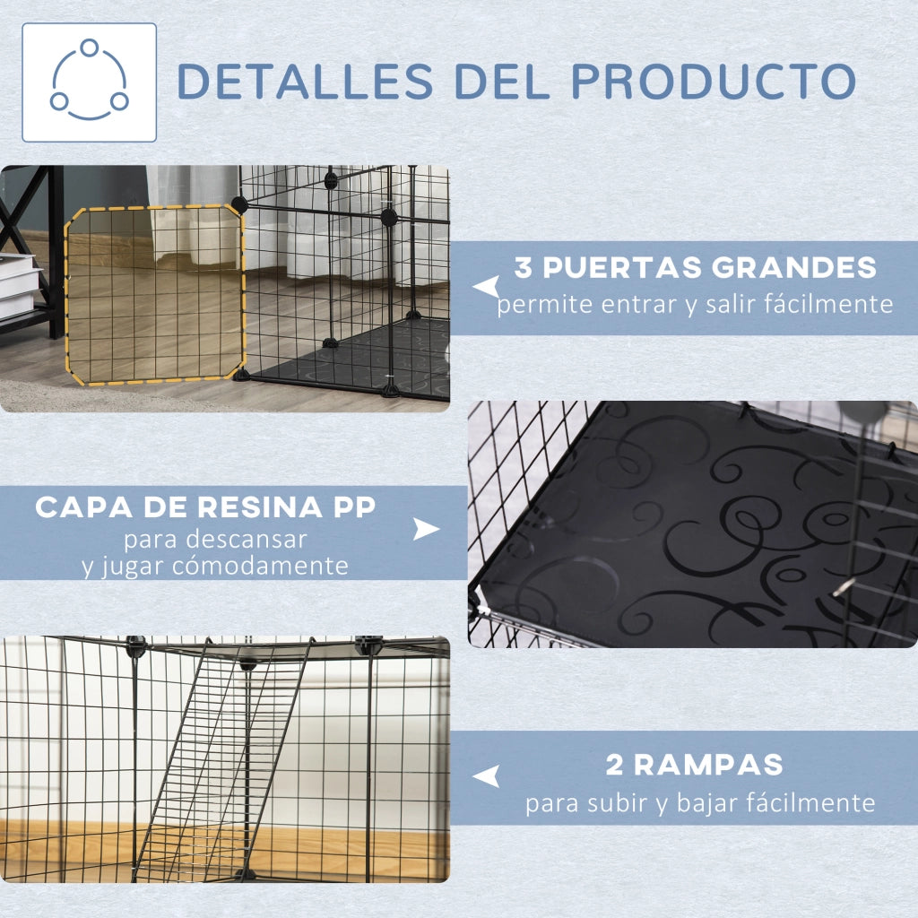 Gabbia per Animali 3 Livelli con Rampas ¨C Minimal ¨C 70x70x105 cm Nero