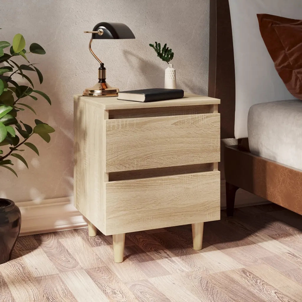 Comodini con Gambe Pino Massello 2 pz-Set di 2 Tavolino da notte Rovere Sonoma 40x35x50 cm