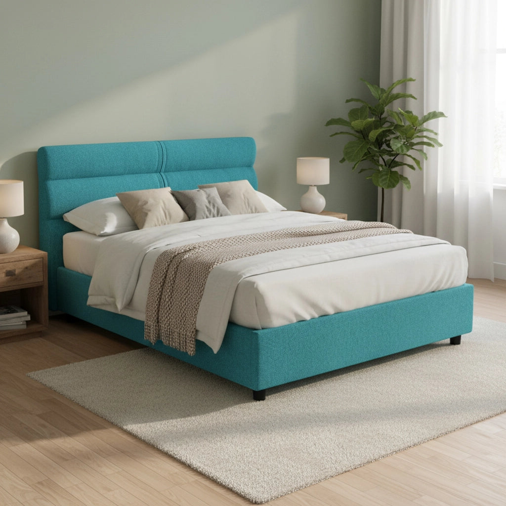Letto Matrimoniale Briaglia, Letto Matrimoniale Sfoderabile Made in Italy, Azzurro