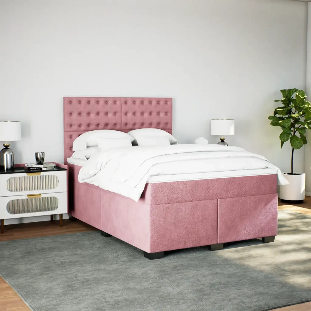 Giroletto a Molle con Materasso Rosa 140x190 cm in Velluto 3290923