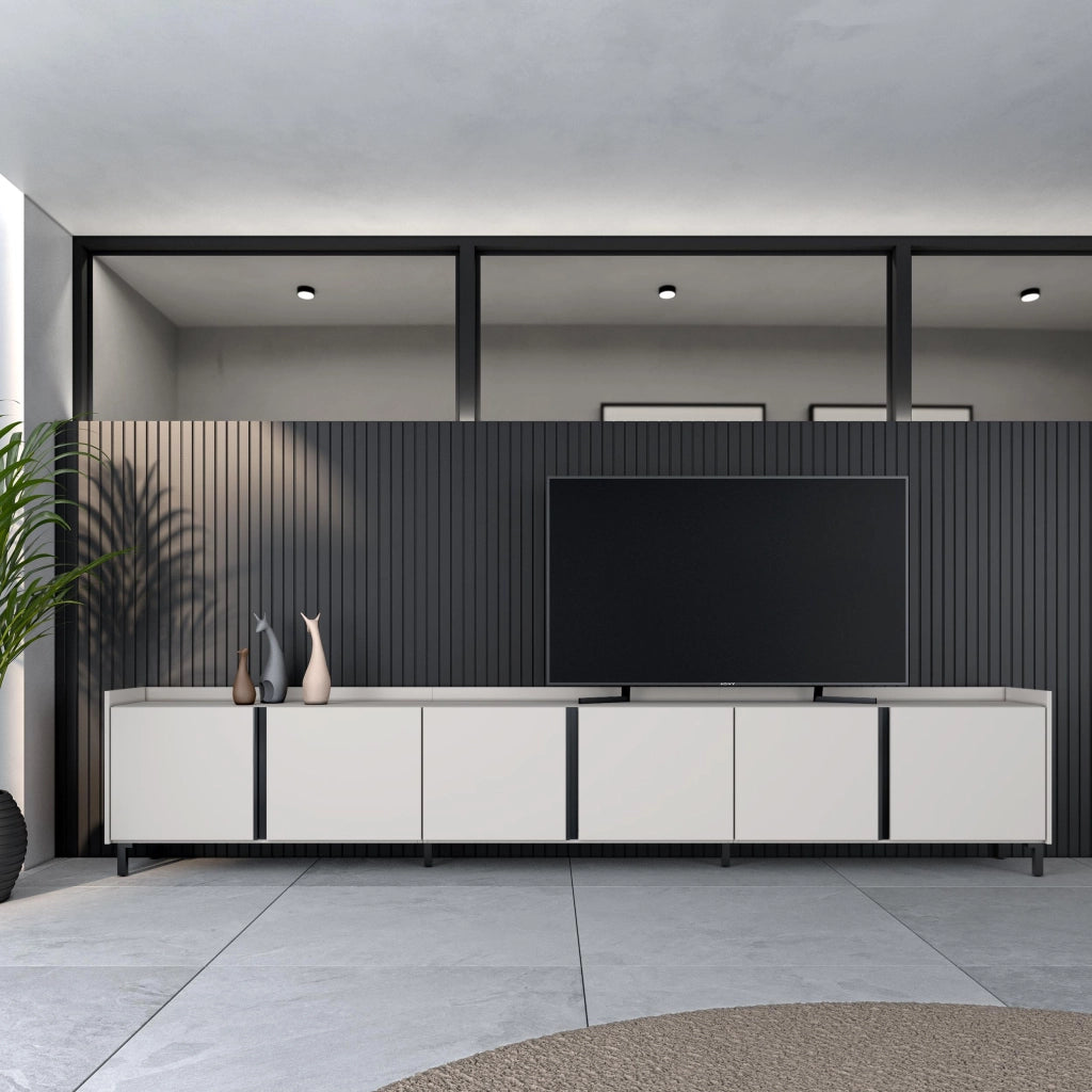 Mobile TV Soggiorno, 309x61x35 cm, Per TV fino a 80", Design industriale, Beige