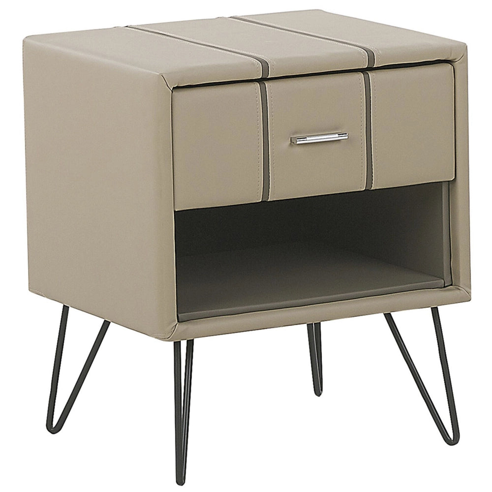 Comodino Tappezzeria in ecopelle beige Gambe a forcina 48 x 41 x 56 cm 1 cassetto
