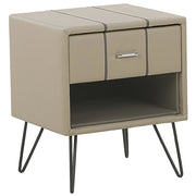 Comodino Tappezzeria in ecopelle beige Gambe a forcina 48 x 41 x 56 cm 1 cassetto