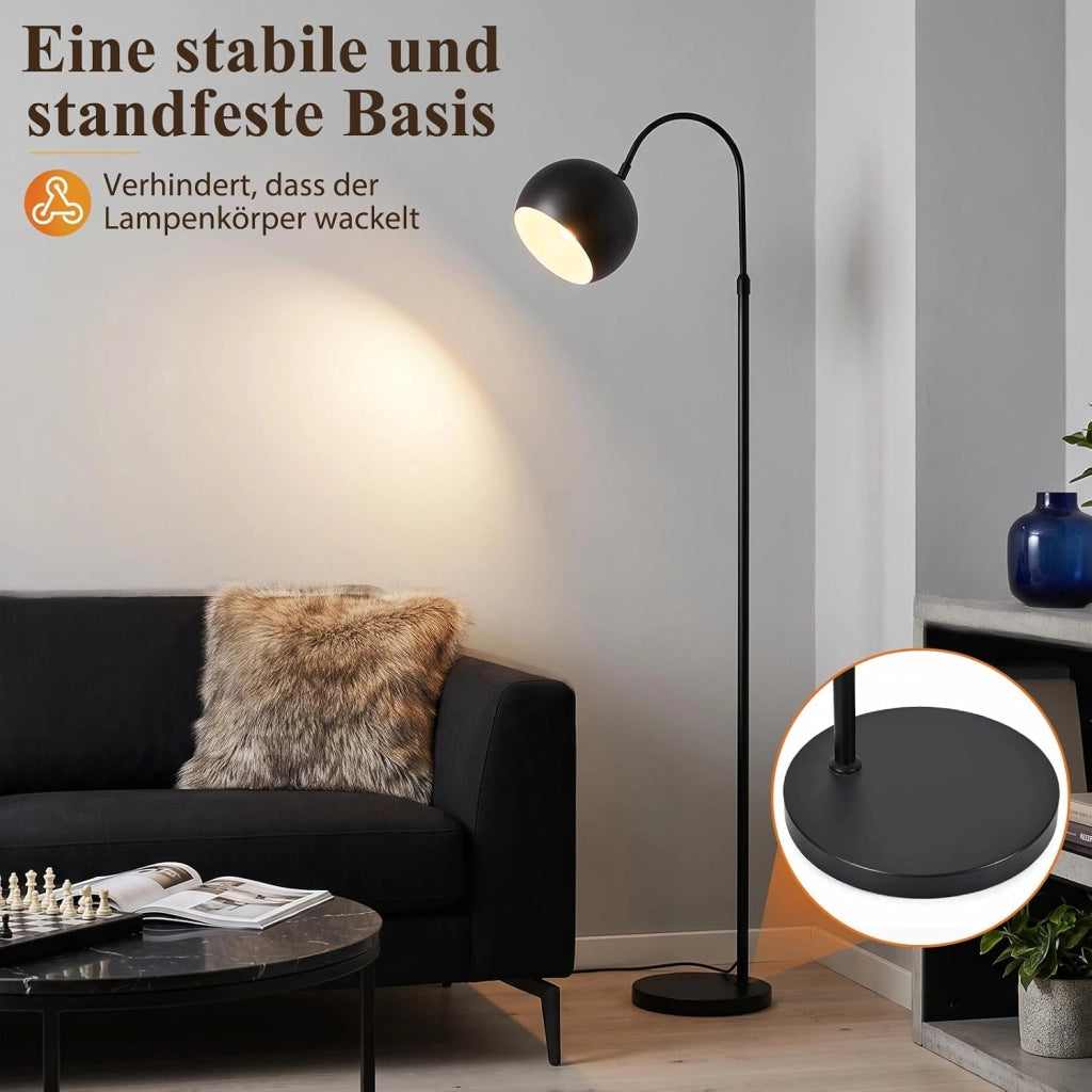 ZMH Lampada da Terra ad Arco E27 Nero Parallume in Metallo Altezza Regolabile 160cm per Soggiorno Senza Lampadina