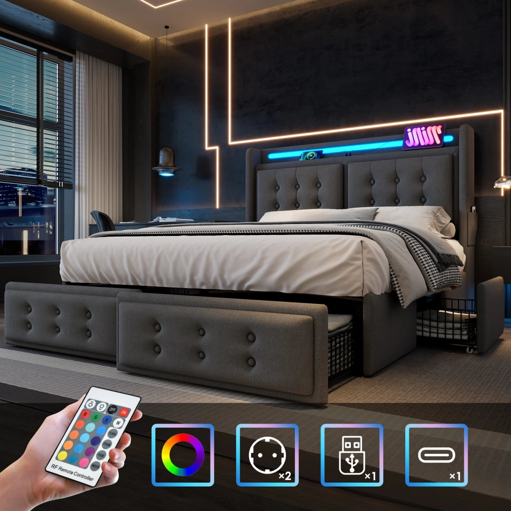 letto imbottito cotone lino grigio 160x200 cm