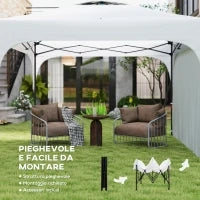 Gazebo da Giardino 3x3 m ad Altezza Regolabile su 3 Livelli, in Poliestere e Acciaio, Bianco