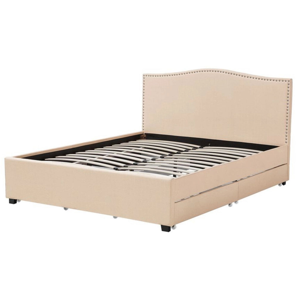 Struttura del letto Cassetto imbottito in poliestere beige 180 x 200 cm Design tradizionale
