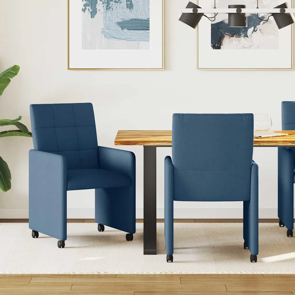 Sedie da Pranzo con Ruote 2 pcs Blu 58 x 65 x 94 cm Tessuto 42017837