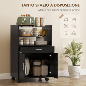 Mobile Cucina Multiuso 59x40x92 cm con Ripiano Estraibile in MDF Nero