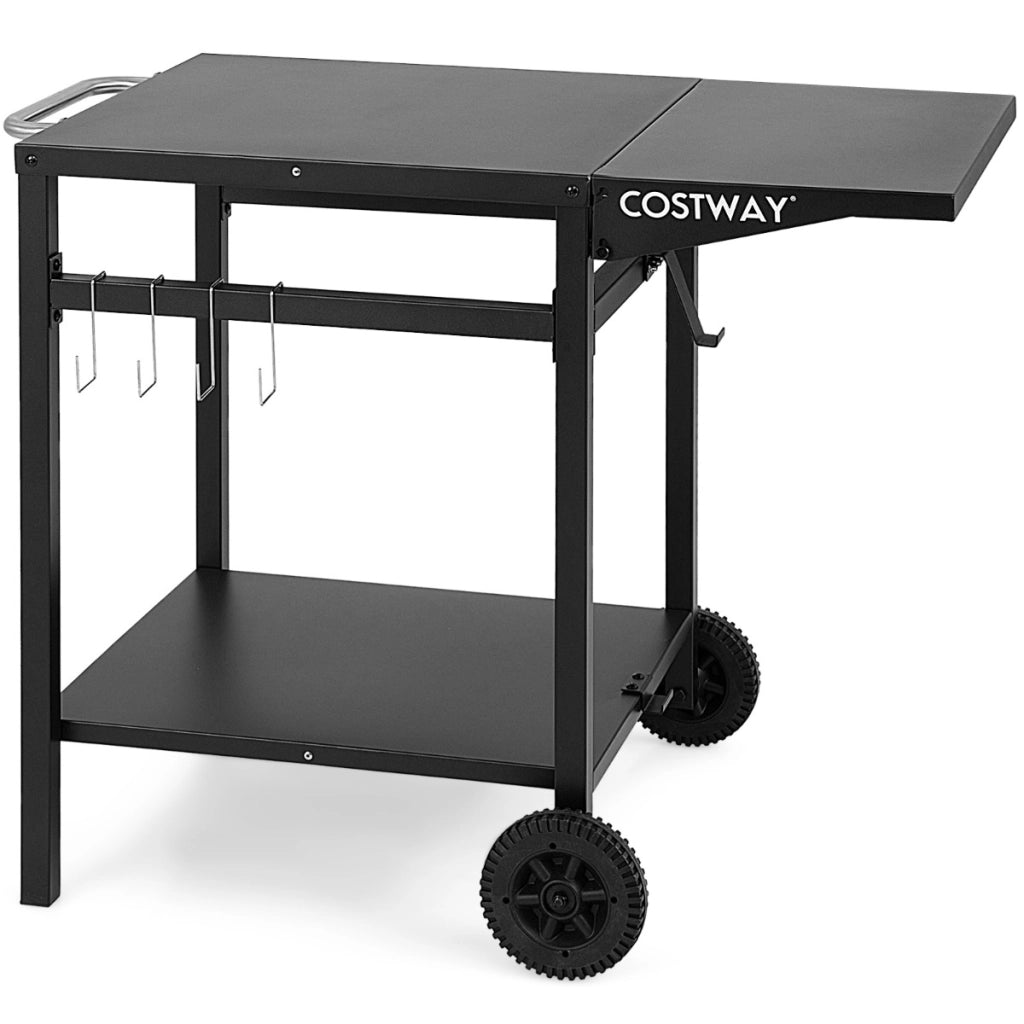 Carrello da pranzo con 4 ganci 2 ruote direzionali, Carrello di preparazione per forno da pizza e barbecue Nero-Carrelli