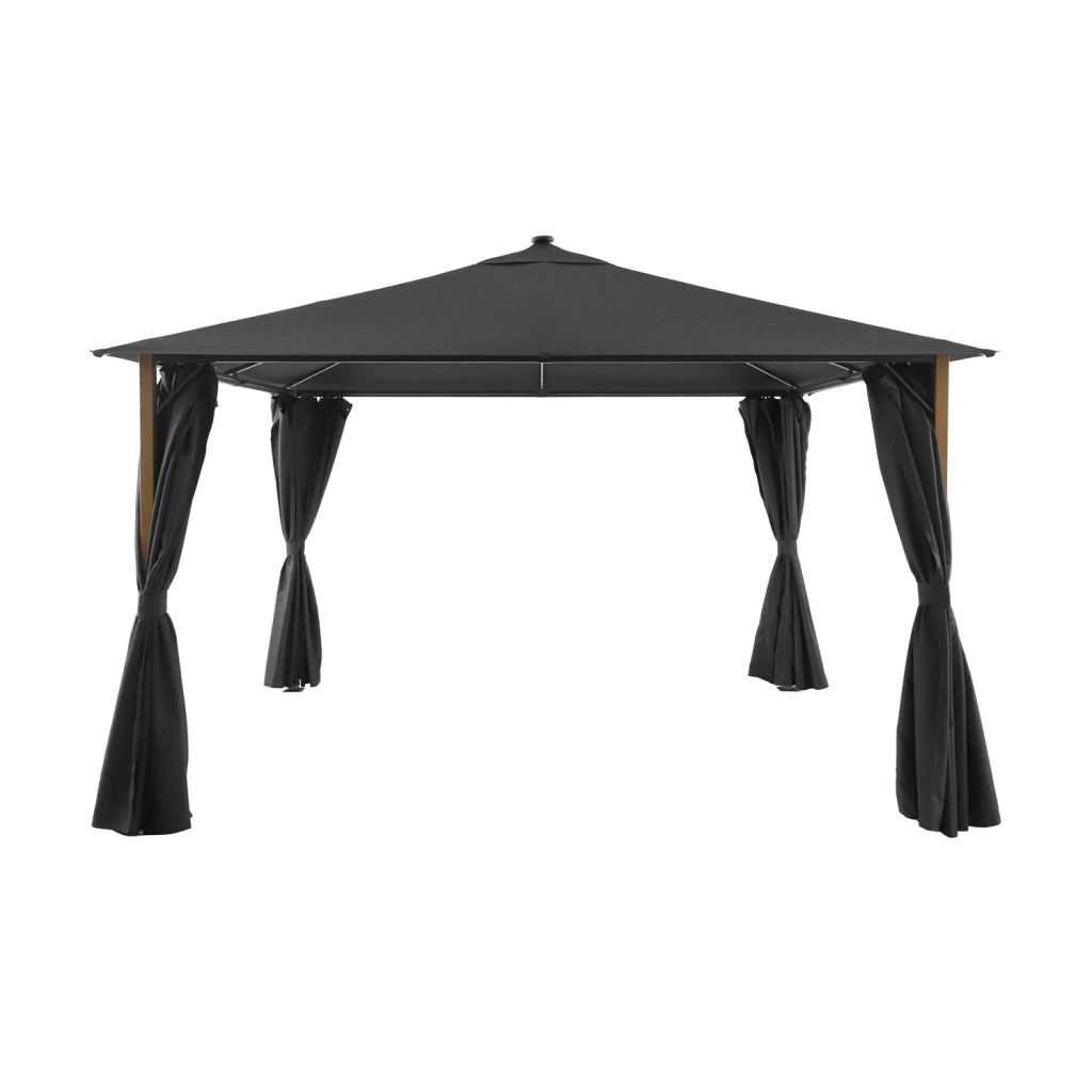 Gazebo da giardino 3x4m in alluminio effetto legno con tende e led,