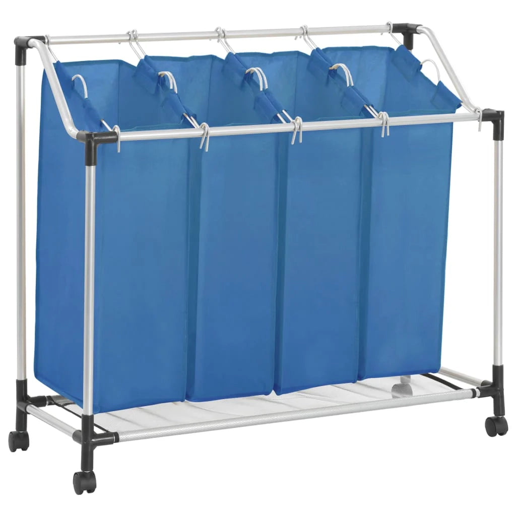 Cesto portabiancheria 96 x 40 cm con 4 sacchi blu acciaio 02_0006153