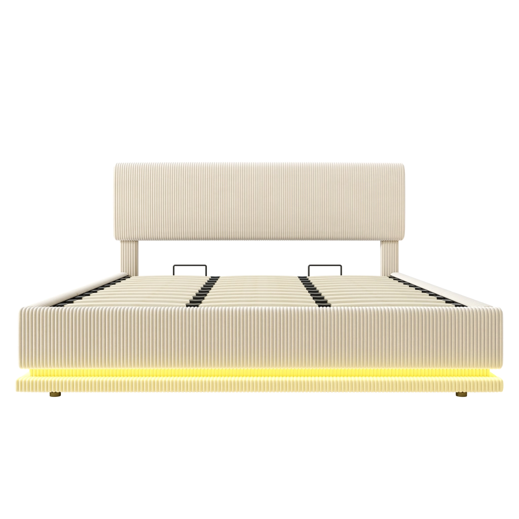 Letto contenitore 180 × 200 cm 2 posti con LED, USB-C, testiera regolabile, senza materasso, beige