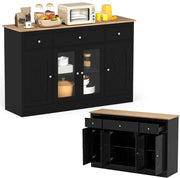 Mobile Buffet Basso, Credenza Moderna da Cucina con 3 Cassetti, 3 Armadi con Ante, Mobiletto Multiuso con Ripiani Regolabili per Soggiorno, Sala da Pranzo, 140x40x90cm (In 2 Pacchi) (Nero)