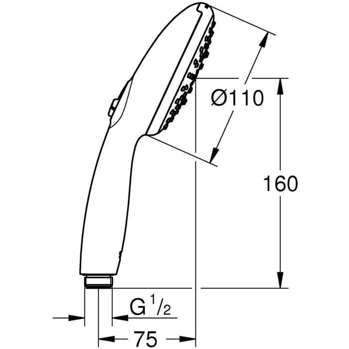 Soffione doccia - GROHE Vitalio Start 110 26031001 - 3 getti (Pioggia/Stimolante/Massaggio) - Selezione facile - Risparmio idrico - Cromo