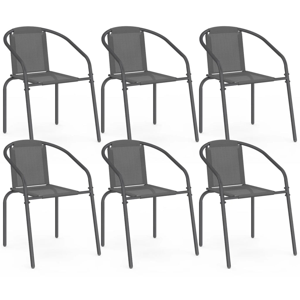 IDMarket - Set di 6 sedie da giardino impilabili THELMA in metallo e textilene, grigio antracite