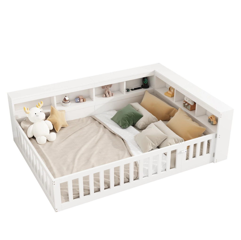 Tagesbett 140x200 cm con prese e USB; vano contenitore laterale; pannello truciolare e MDF bianco
