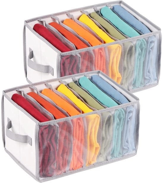 Organizzatore di abbigliamento grande, portatile con rete, per leggings, shorts da bagno, T-shirt, sottovesti, 7-griglia organizzatore per pantaloni di abbigliamento - 2 pezzi