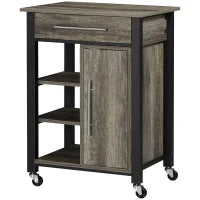 Carrello da Cucina Portavivande con Cassetto, Mensole, Armadietto e 4 Ruote, Legno Truciolare, 60x50x84.5cm, Quercia