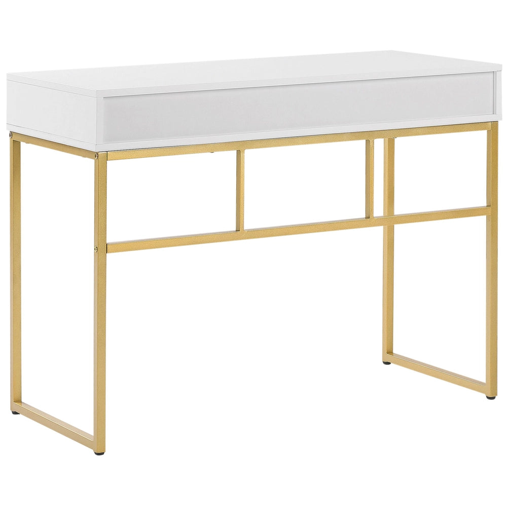 Scrivania glamour 2 cassetti base in metallo dorato e bianco Home Office