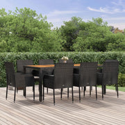 Set da Pranzo da Giardino 9 pz con Cuscini Nero in Polyrattancod mxl 100423
