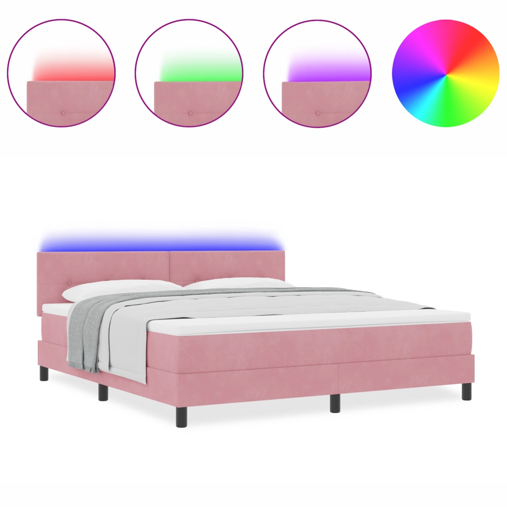 Letto con Box Spring e Materasso & LED Rosa 180x200 cm Velluto