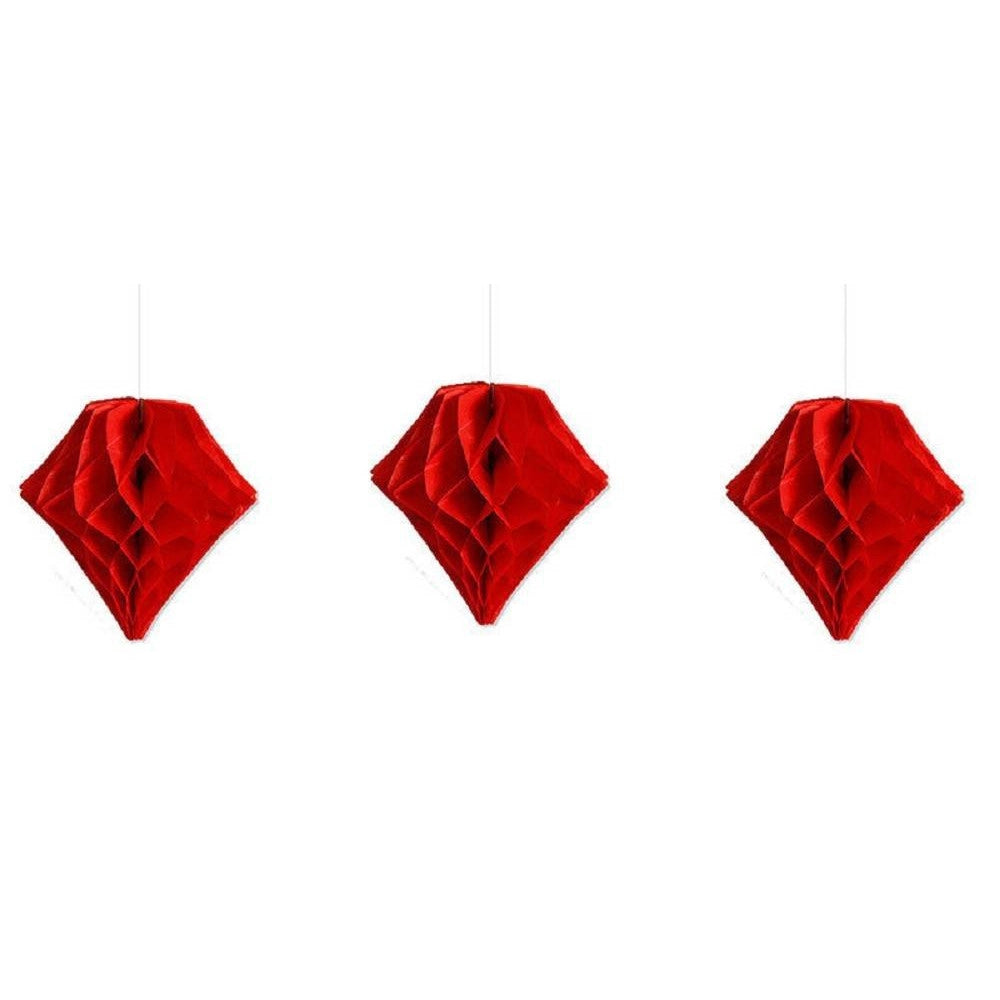 Trade Shop - Set 3 Festoni Diamante Decorativi Rossi Carta Velina Decorazioni Addobbi Feste -