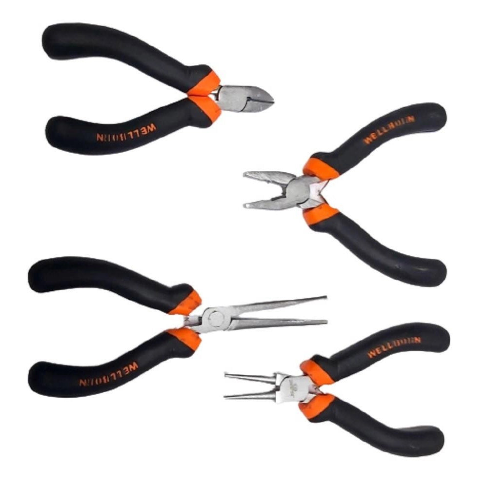 Trade Shop - Set 4pz Mini Pinza Per Fabro Elettricista 115 Mm Acciaio Ergonomica Bricolage -